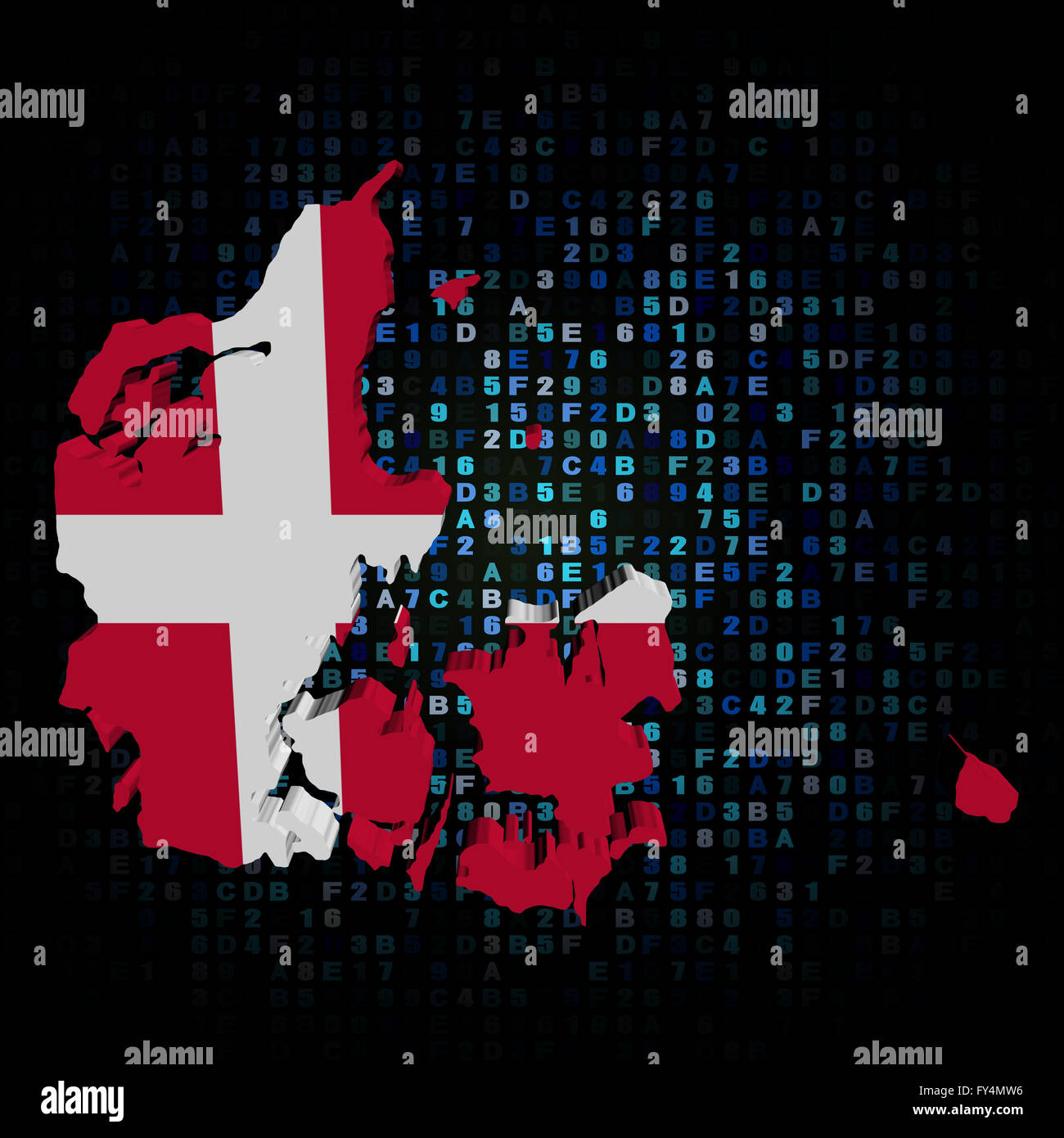Mappa di Danimarca bandiera sul codice esadecimale illustrazione Foto Stock