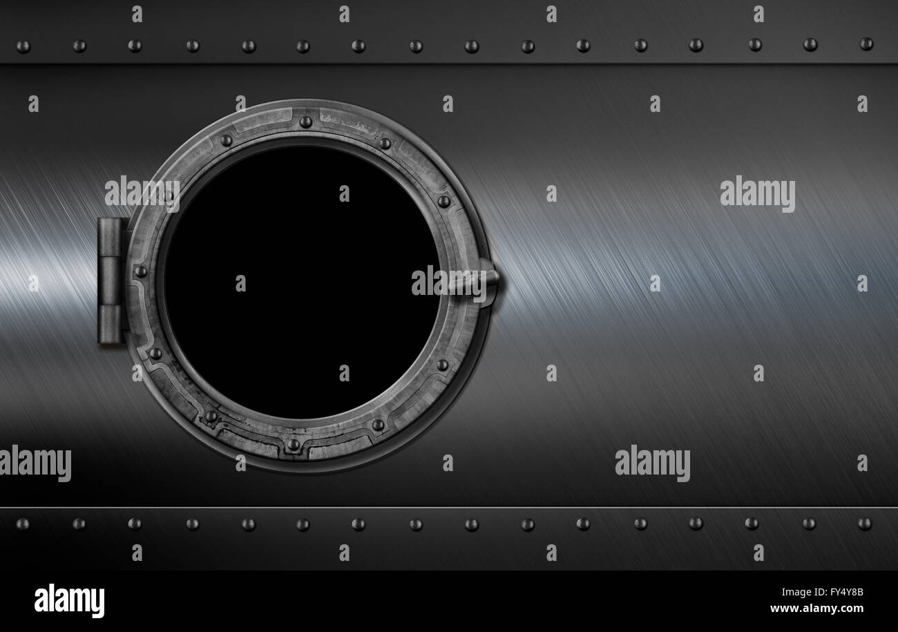 Sottomarino di metallo o nave oblò finestra 3d illustrazione Foto Stock