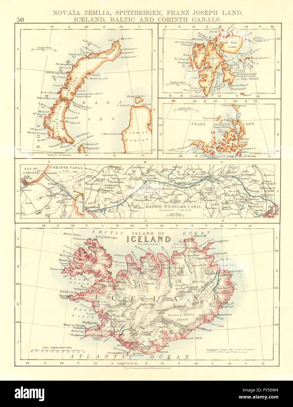 Isole artiche.Islanda Spitsbergen Franz Josef Land Novaya Zemlya, 1906 Mappa Foto Stock