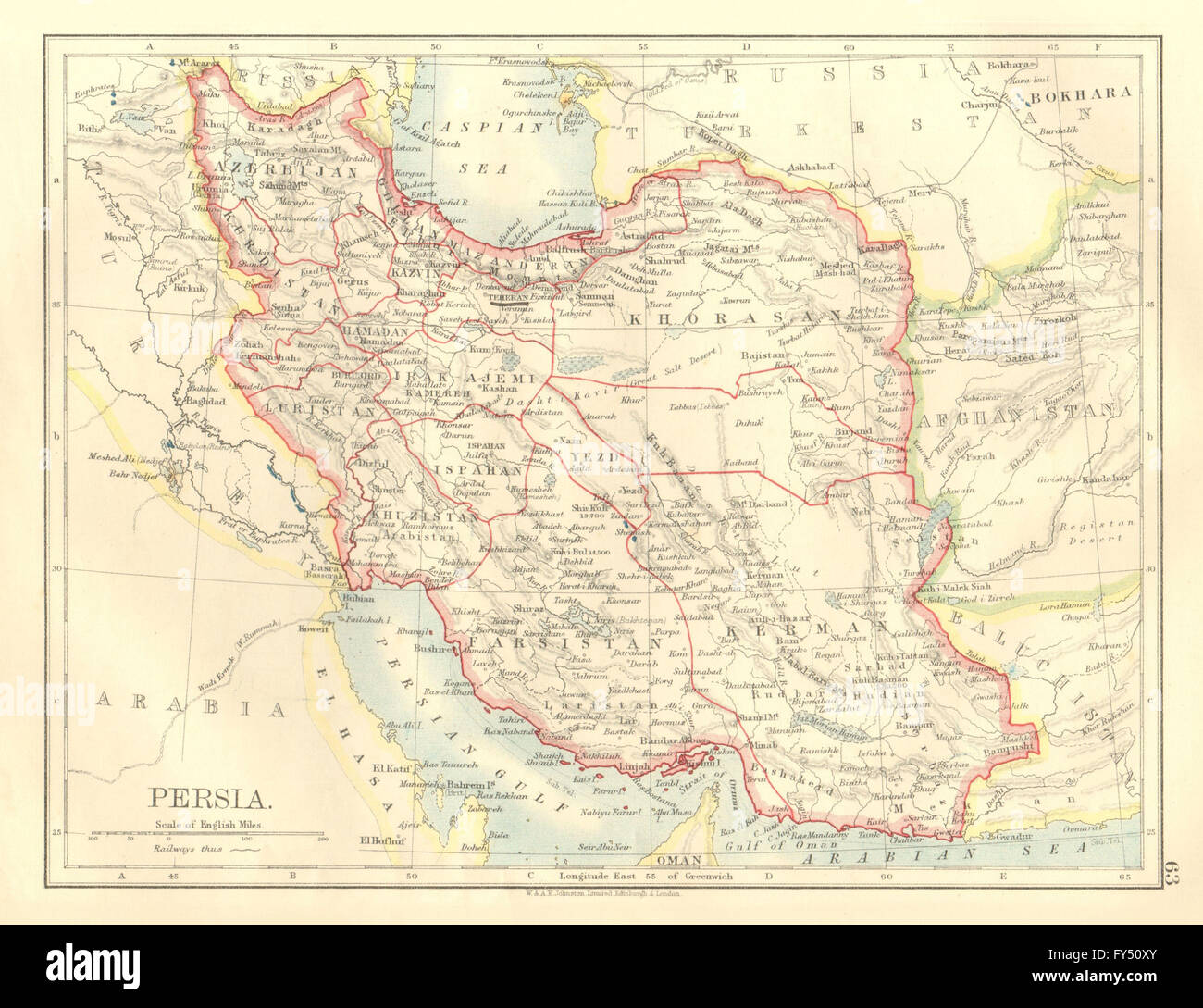 La Persia. Mostra province. L'Iran. Il golfo persico. Bushire. JOHNSTON, 1906 Mappa Foto Stock