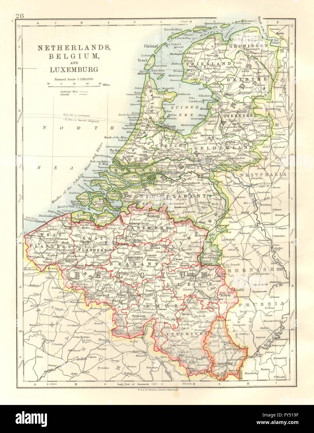 BENELUX.Netherlands Belgio Lussemburgo. Holland. JOHNSTON, 1920 Vintage map Foto Stock