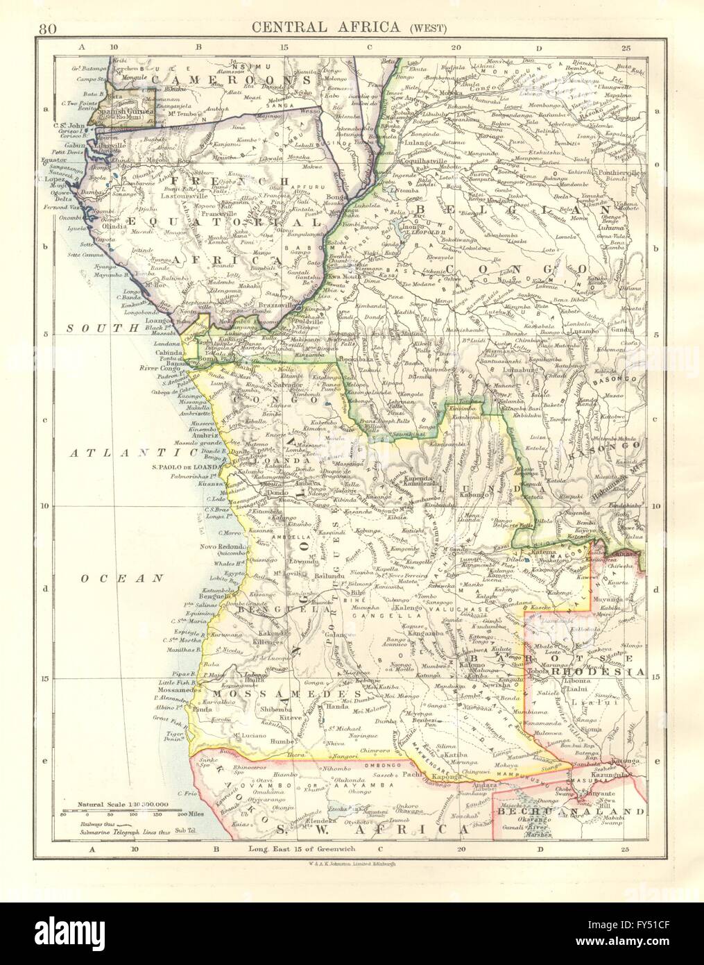 Africa Equatoriale francese Congo Belga Angola Guinea spagnola Gabon, 1920 Mappa Foto Stock