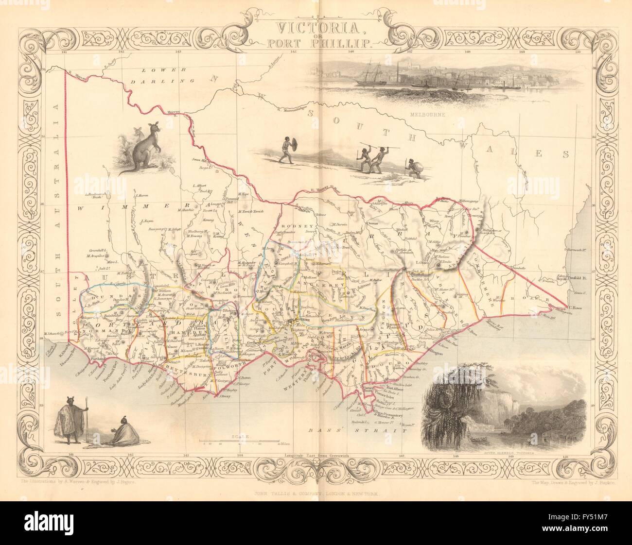 "VICTORIA O PORT PHILIP'. Melbourne vignette. Australia.TALLIS/RAPKIN, 1849 Mappa Foto Stock