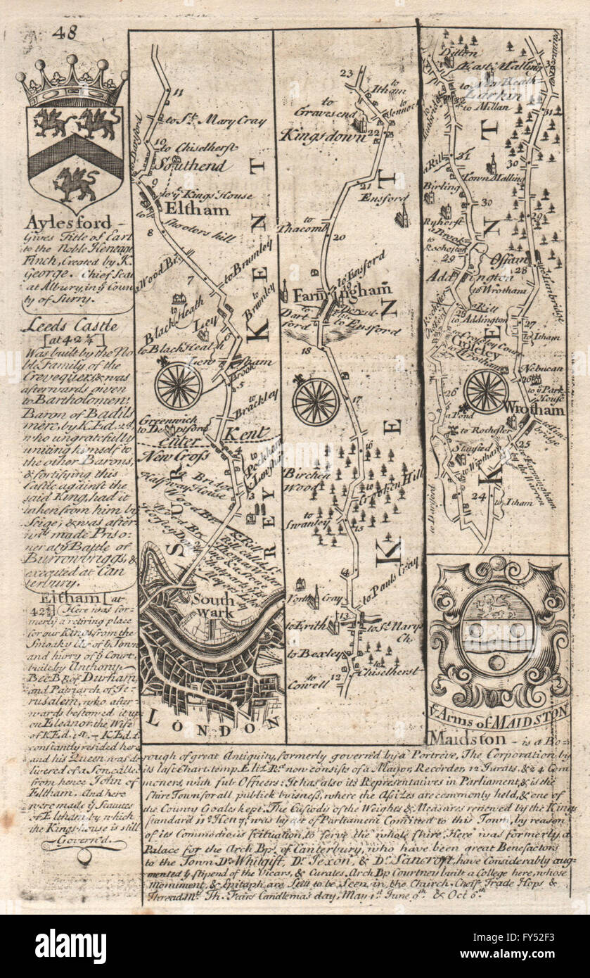 London-Southwark-Nuovo Cross-Eltham-Addington-Ditton OWEN/BOWEN road map, 1753 Foto Stock