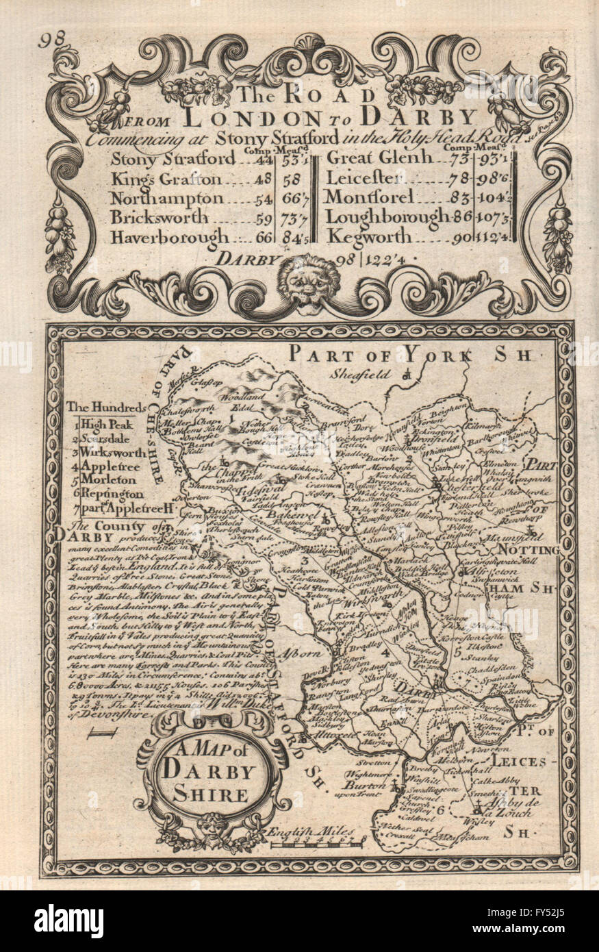 "Una mappa di Darby-Shire'. County map da J. OWEN & E. BOWEN. Darbyshire, 1753 Foto Stock