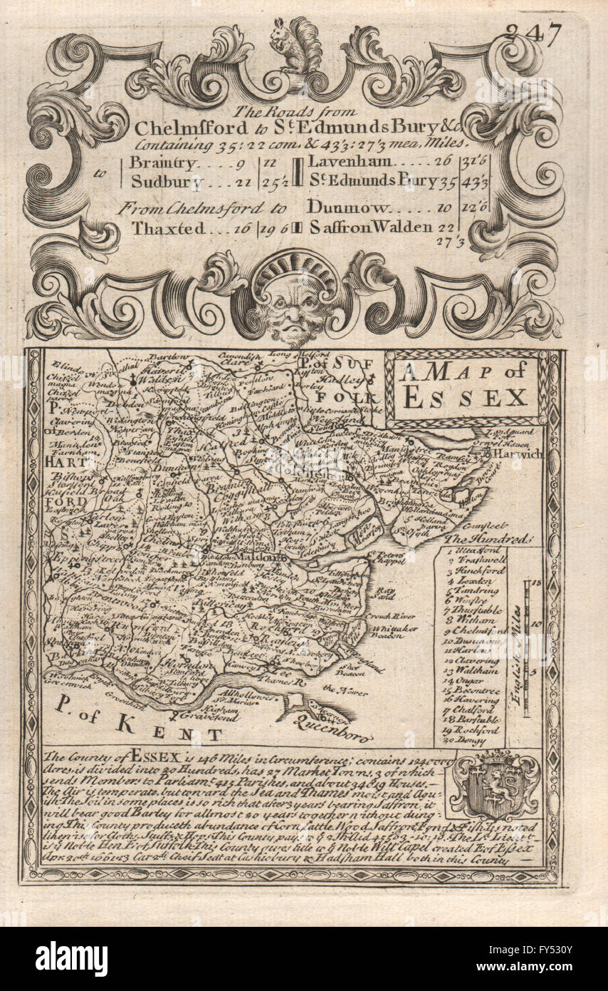 "Una mappa di Essex'. County map da J. OWEN & E. BOWEN, 1753 Foto Stock