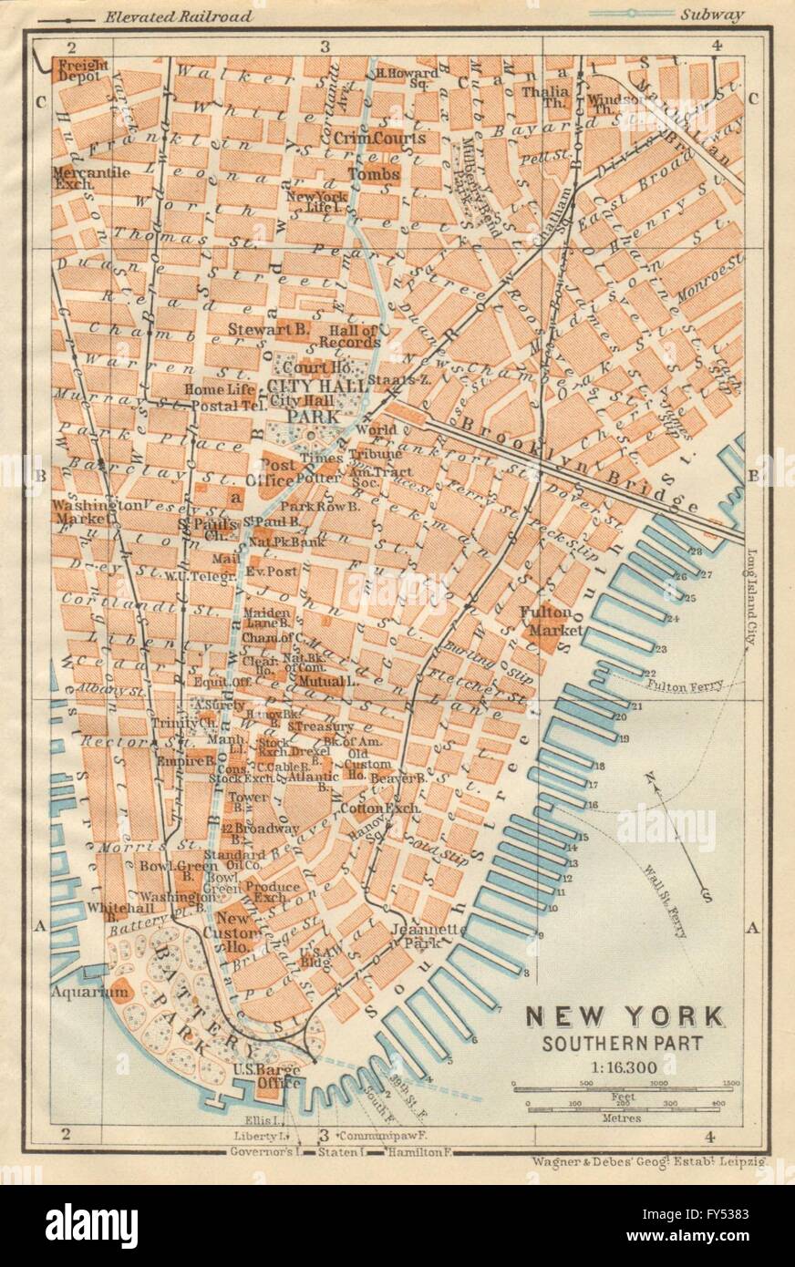 La parte inferiore di Manhattan Financial District Tribeca Battery Park. New York City plan, 1904 Mappa Foto Stock