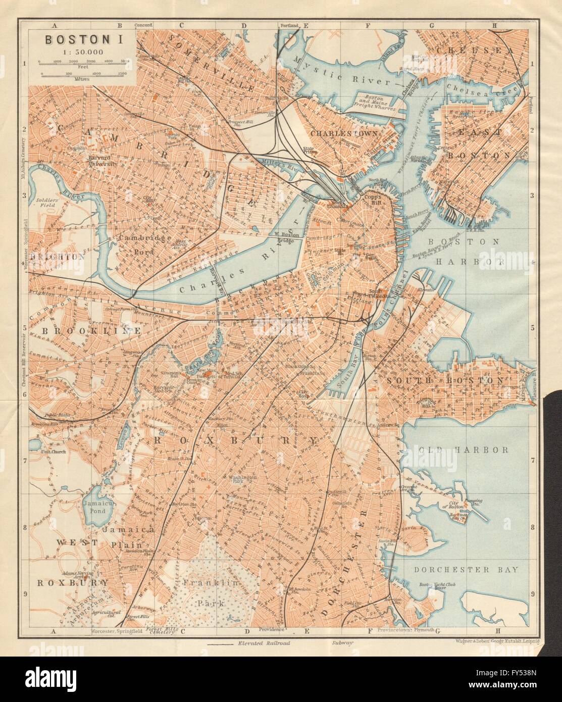 La città di Boston City Plan. Cambridge Brookline Roxbury Massachusetts, 1904 mappa vecchia Foto Stock