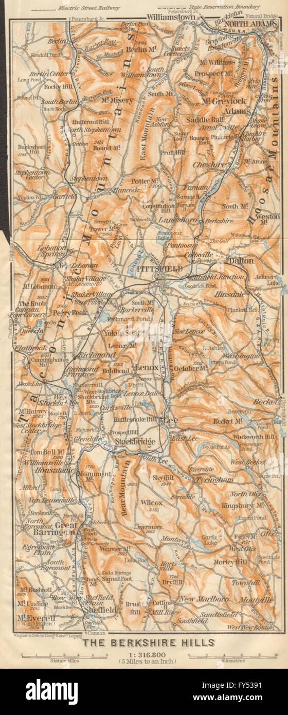 BERKSHIRE HILLS Massachusetts Taconic Mtns Pittsfield Great Barrington, 1904 Mappa Foto Stock