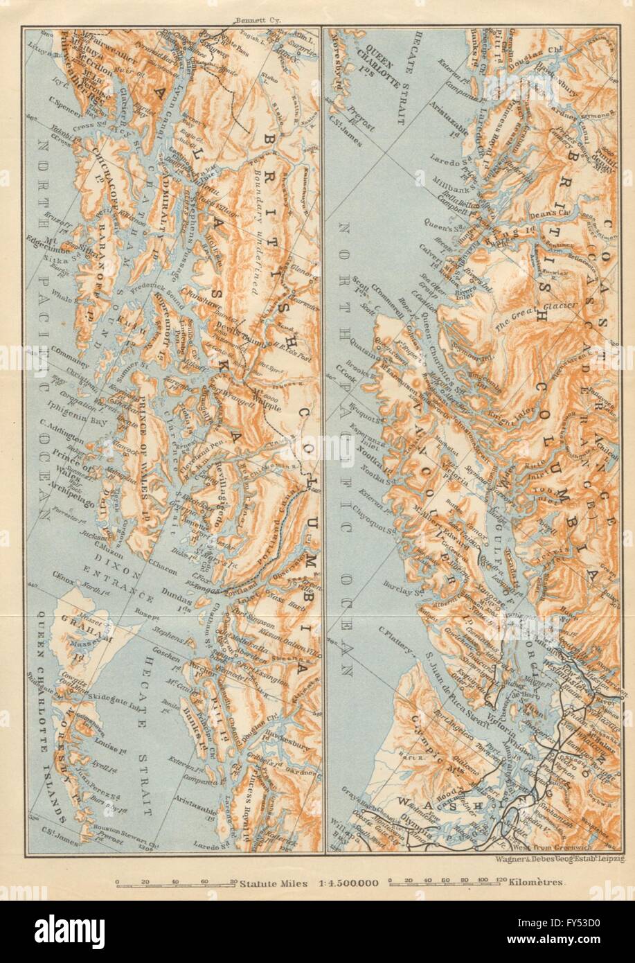 BRITISH COLOMBIA & ALASKA costa. Vancouver & Queen Charlotte Islands, 1904 Mappa Foto Stock