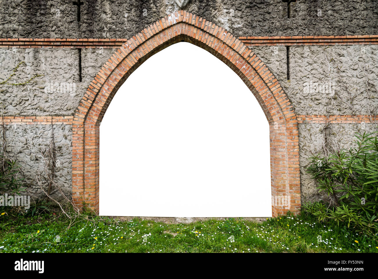 Ingresso ad arco di un castello medievale adatto come una cornice o telaio. Foto Stock