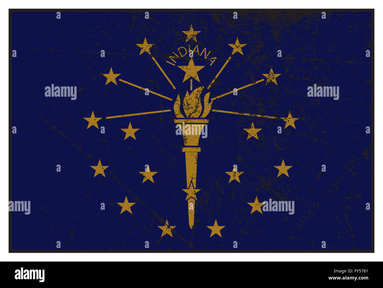 Un grunged Indiana bandiera di stato isolato su uno sfondo bianco Foto Stock