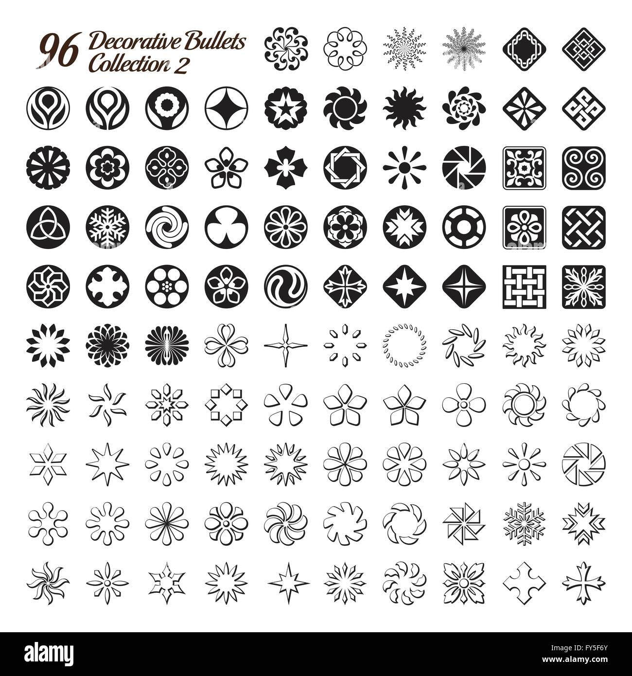 Raccolta di 96 proiettili decorativo realizzato con precisione Illustrazione Vettoriale