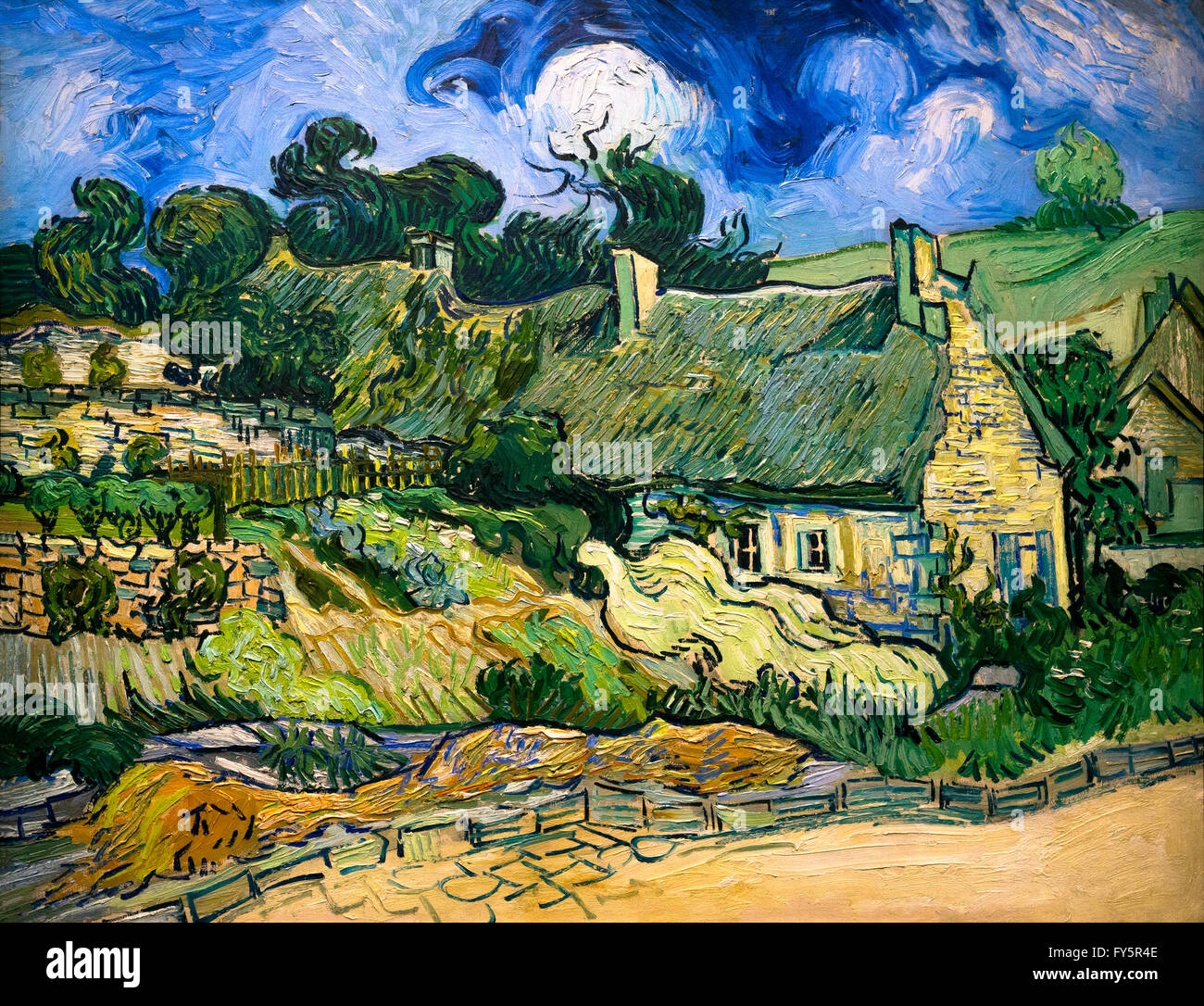 Cottage con il tetto di paglia a Cordeville, Auvers-sur-Oise, Chaumes de Cordeville a Auvers-sur-Oise, di Vincent van Gogh, 1890, Foto Stock