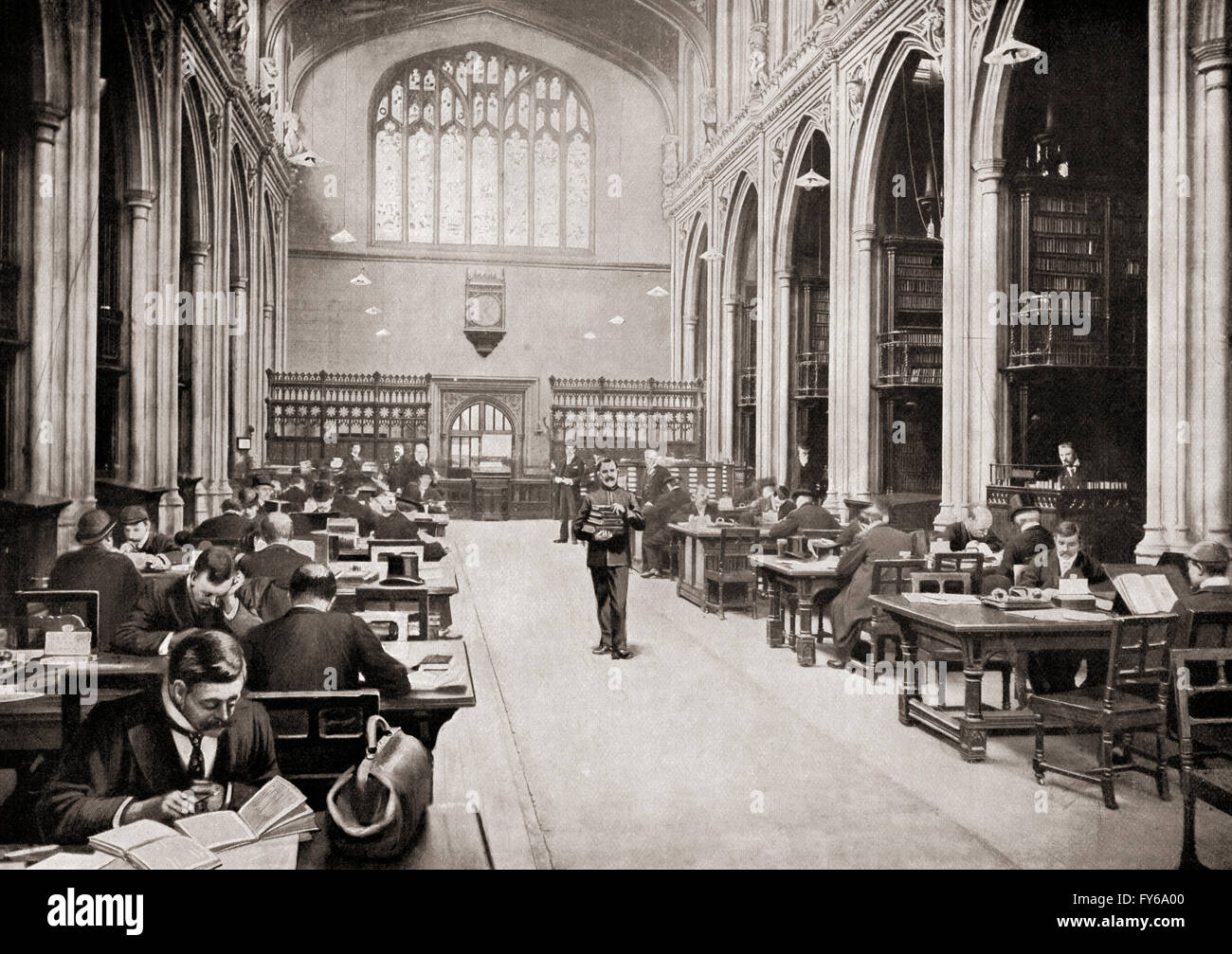La sala lettura, Guildhall Library, Londra, Inghilterra all inizio del XX secolo. Foto Stock