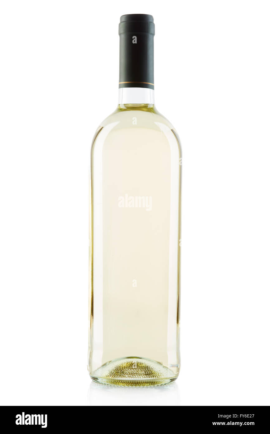 Vino bianco bottiglia su bianco, tracciato di ritaglio Foto Stock