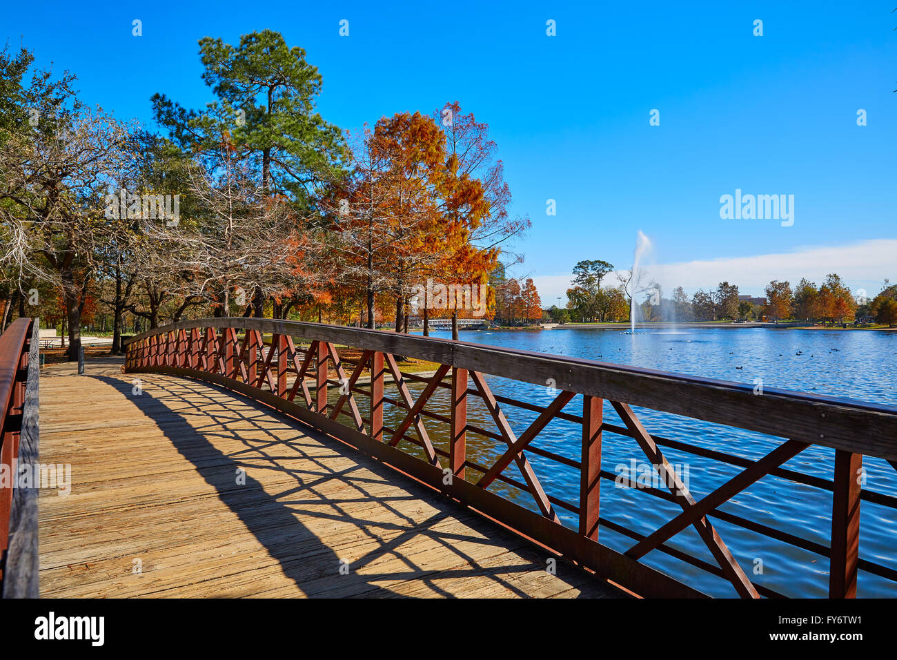 Houston Hermann Park conservancy Mcgovern lago in autunno in Texas Foto Stock