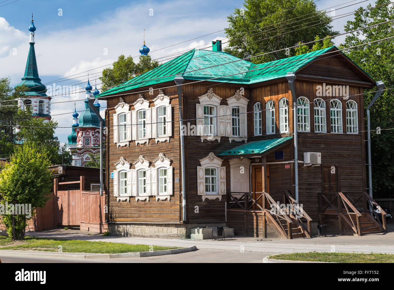 Storica casa in legno a Irkutsk, Russia Foto Stock