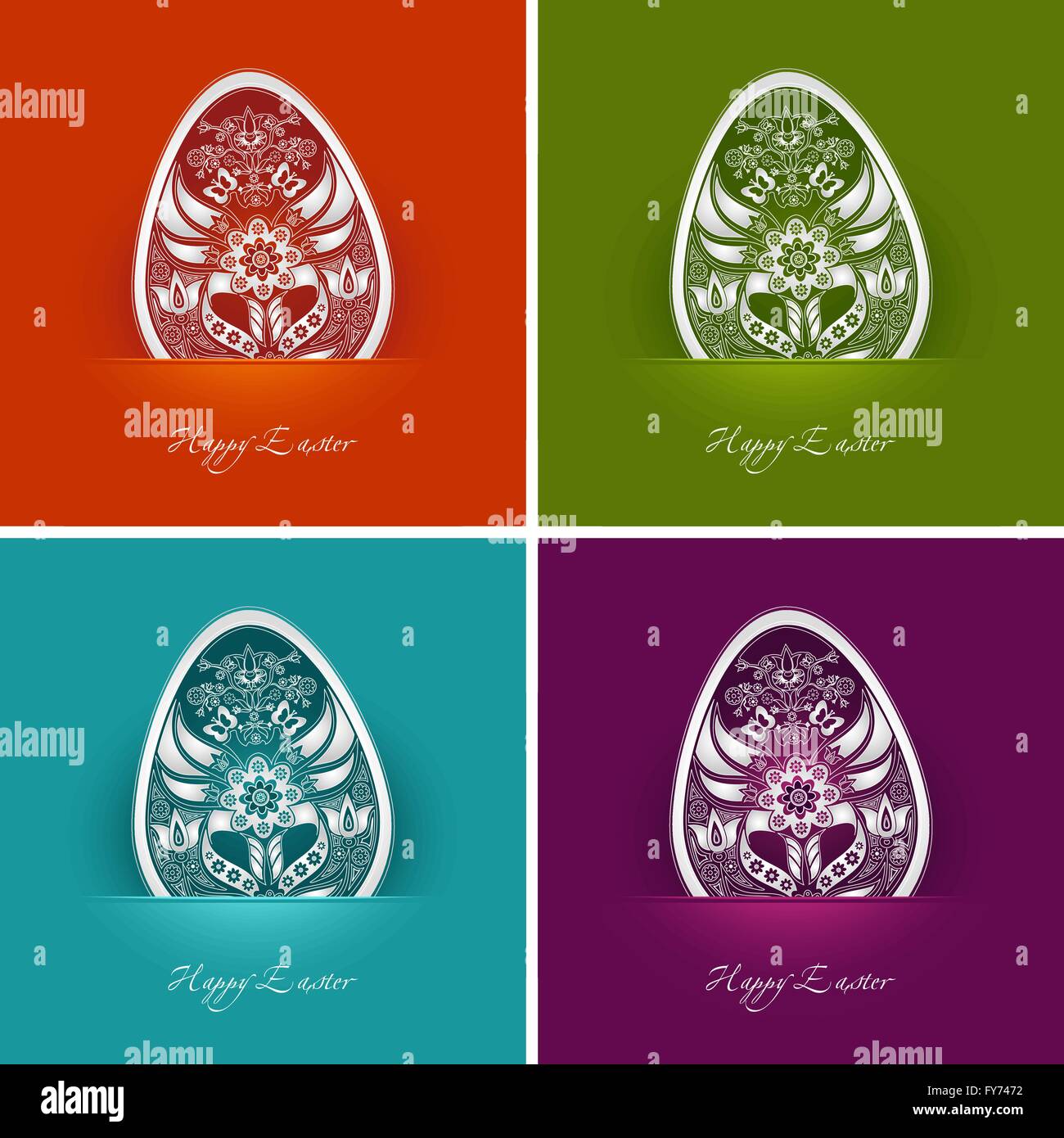 Quattro decorativo uovo di pasqua etichette in diversi colori, eps8, no lucidi, ideale per stampe Illustrazione Vettoriale