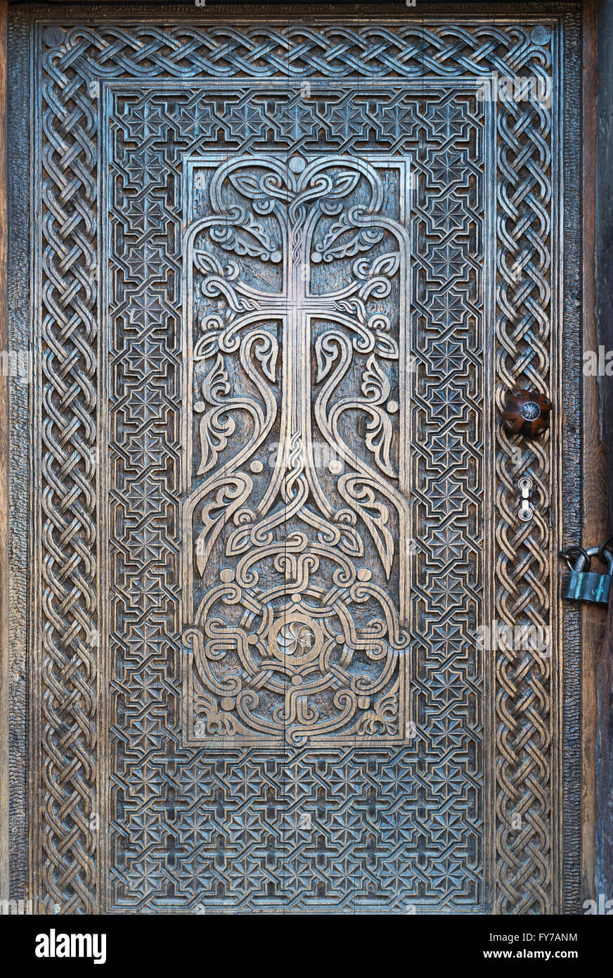 Eurasia, regione del Caucaso, Armenia, Khor Virap monastero, dettaglio della porta Foto Stock