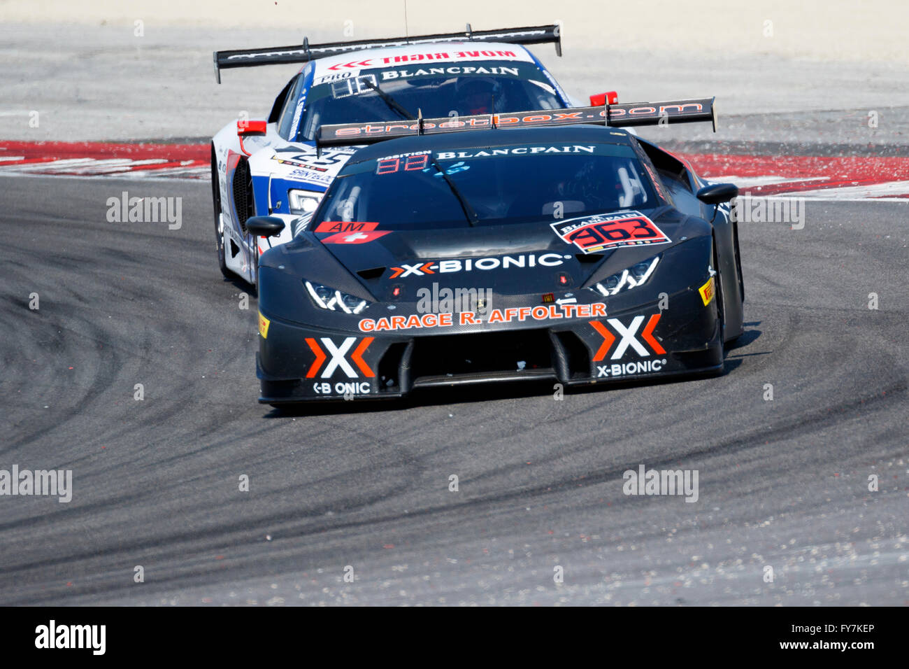 Misano Adriatico, Italia - 10 Aprile 2016: Huracan Lamborghini GT3 di X-Bionic Racing Team, pilotata da Laurent Jenny e Leimer Foto Stock