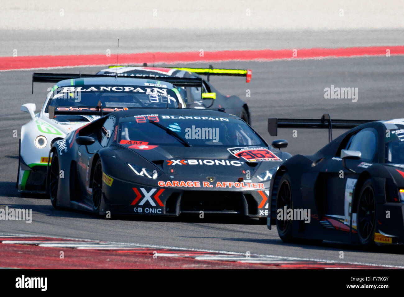 Misano Adriatico, Italia - 10 Aprile 2016: Huracan Lamborghini GT3 di X-Bionic Racing Team, pilotata da Laurent Jenny e Leimer Foto Stock