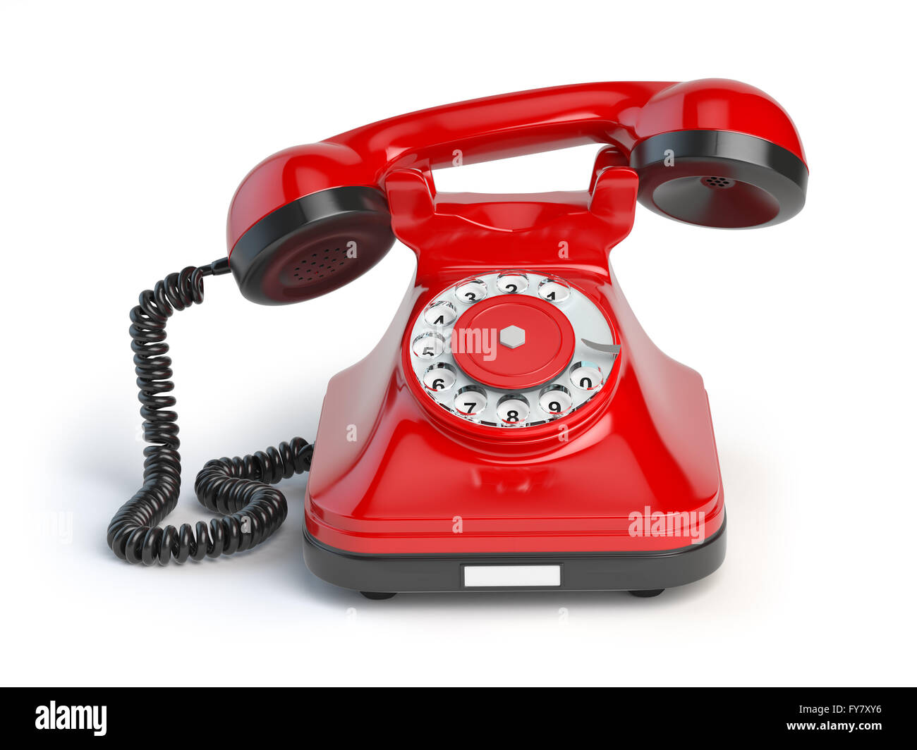 Vintage telefono rosso isolato su sfondo bianco. 3d'illustrazione. In stile retrò telefono Foto Stock