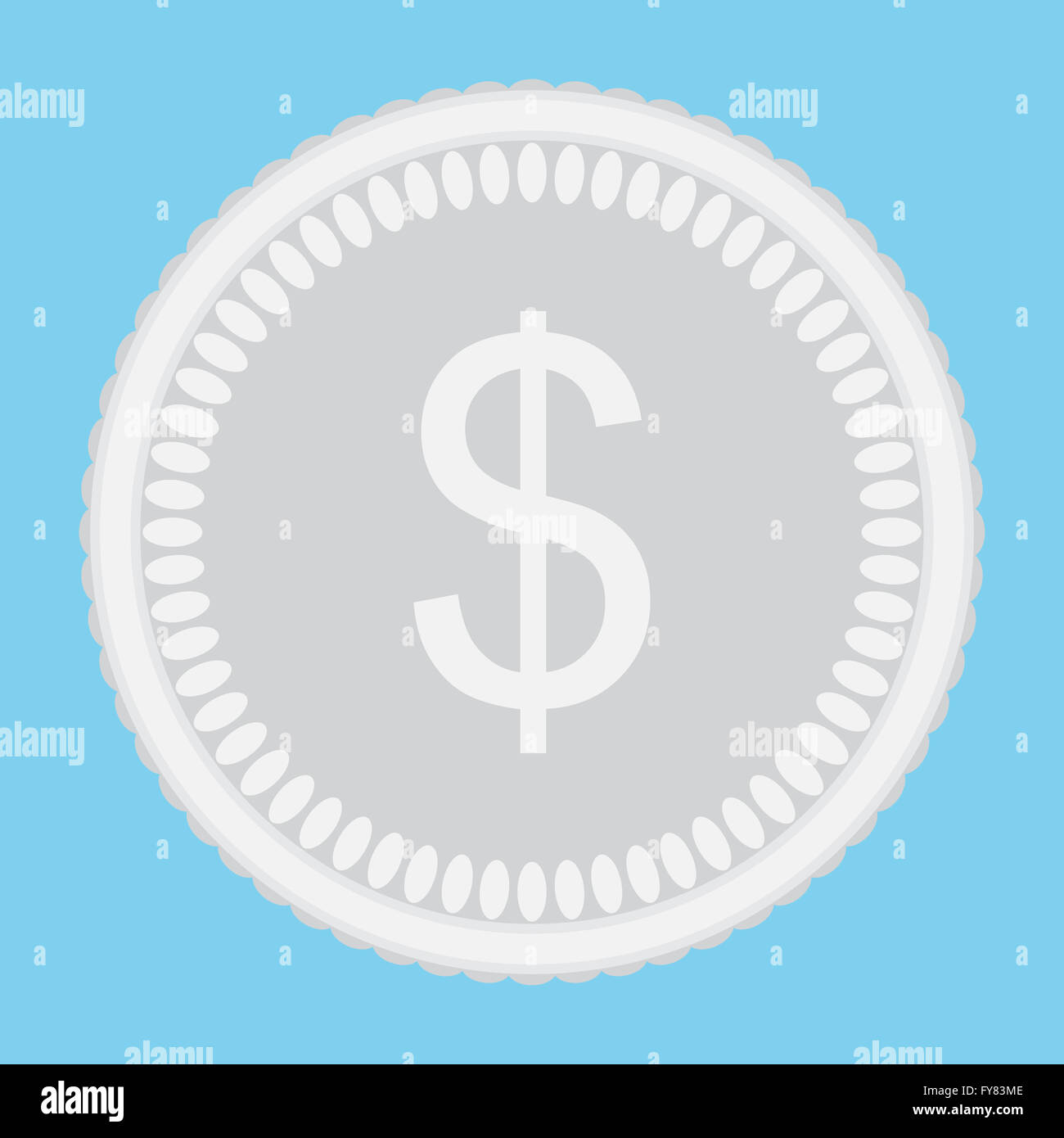 Moneta d'argento denaro icona isolata piana. Moneta d'argento vettore e finanza moneta, icona comprare. Vector design piatto illustrazione Foto Stock