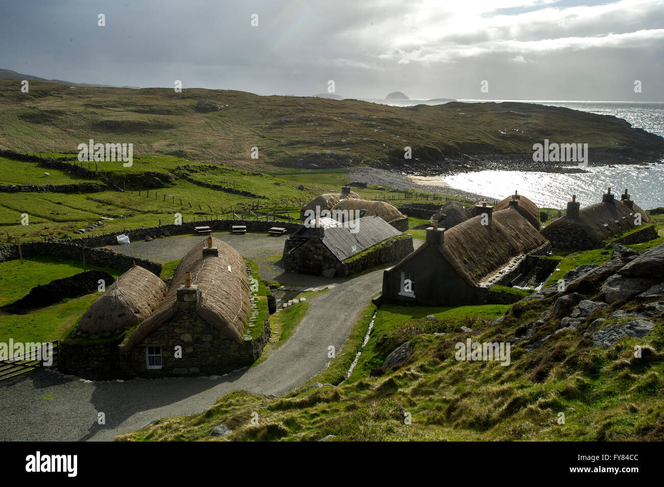 2015 Il Gearrannan Blackhouses Carloway isola di Lewis, Ebridi Esterne, Western Isles, Scotland, Regno Unito Foto Stock