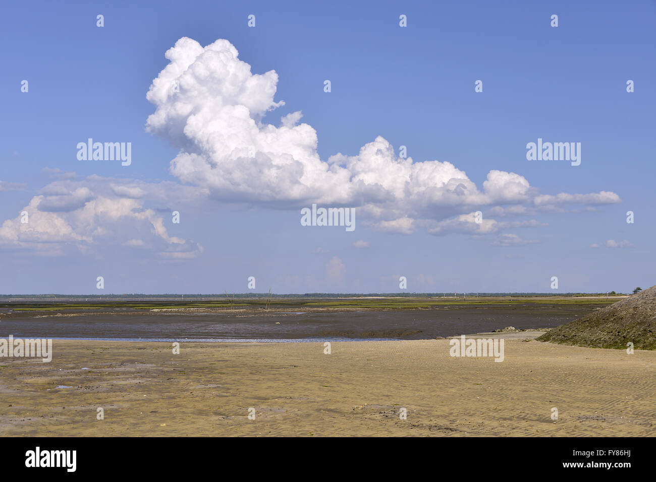 Baia di Arcachon a bassa marea a livello di Larros, comune della Gironde department nella parte sud-ovest della Francia. Foto Stock