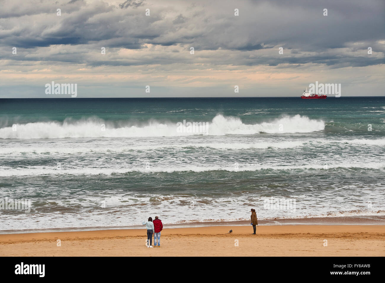 Le navi da carico in attesa di entrata nel porto di Bilbao Biscay, Paese Basco, Euskadi, Spagna, Europa Foto Stock