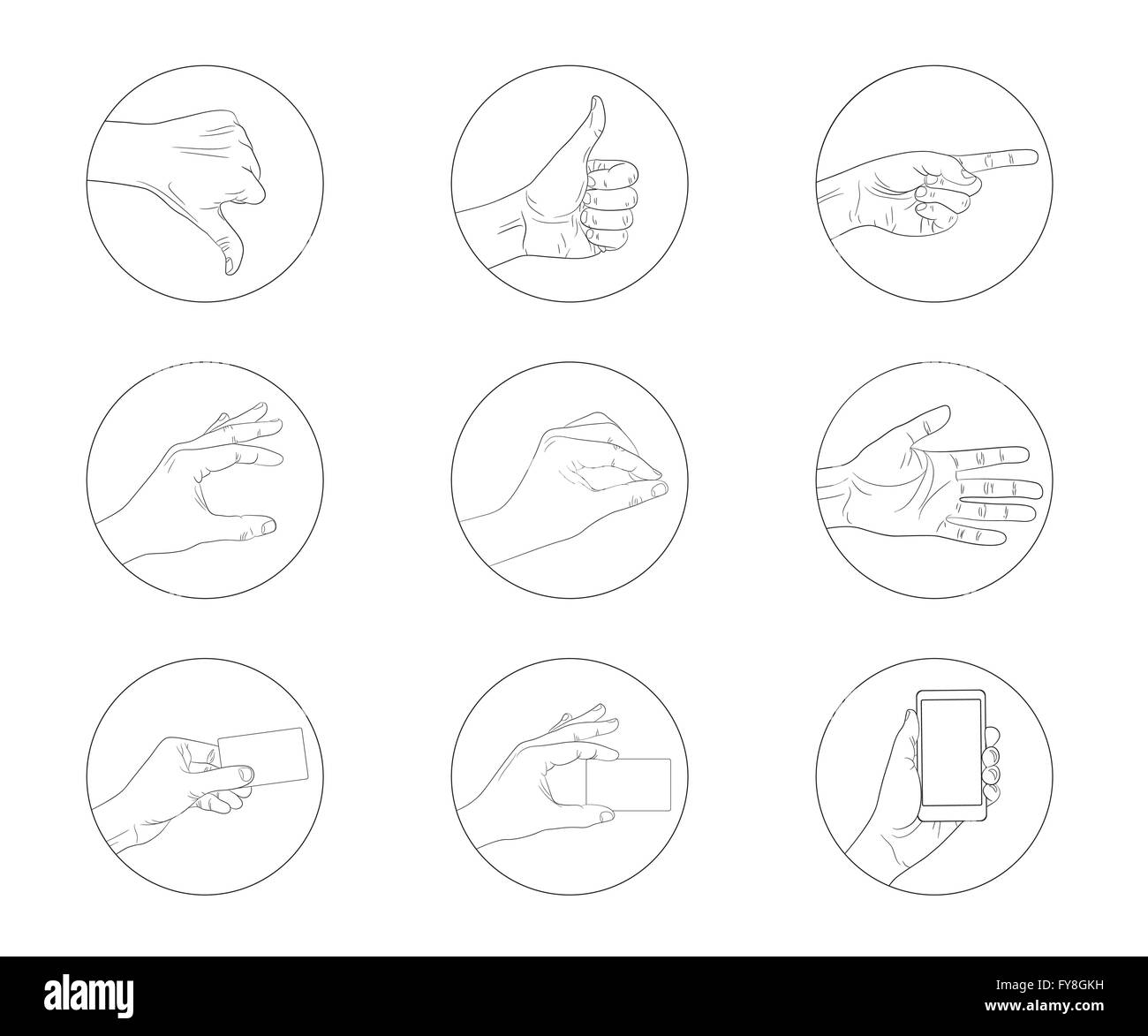 Business i gesti delle mani icona di contorno illustrazione vettoriale Illustrazione Vettoriale