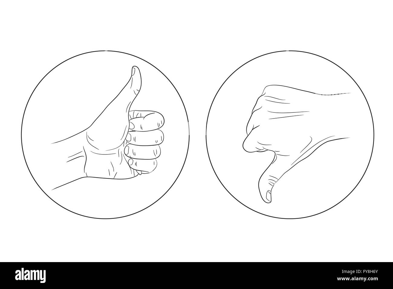 Pollice in alto il pollice verso il basso profilo icona illustrazione vettoriale Illustrazione Vettoriale