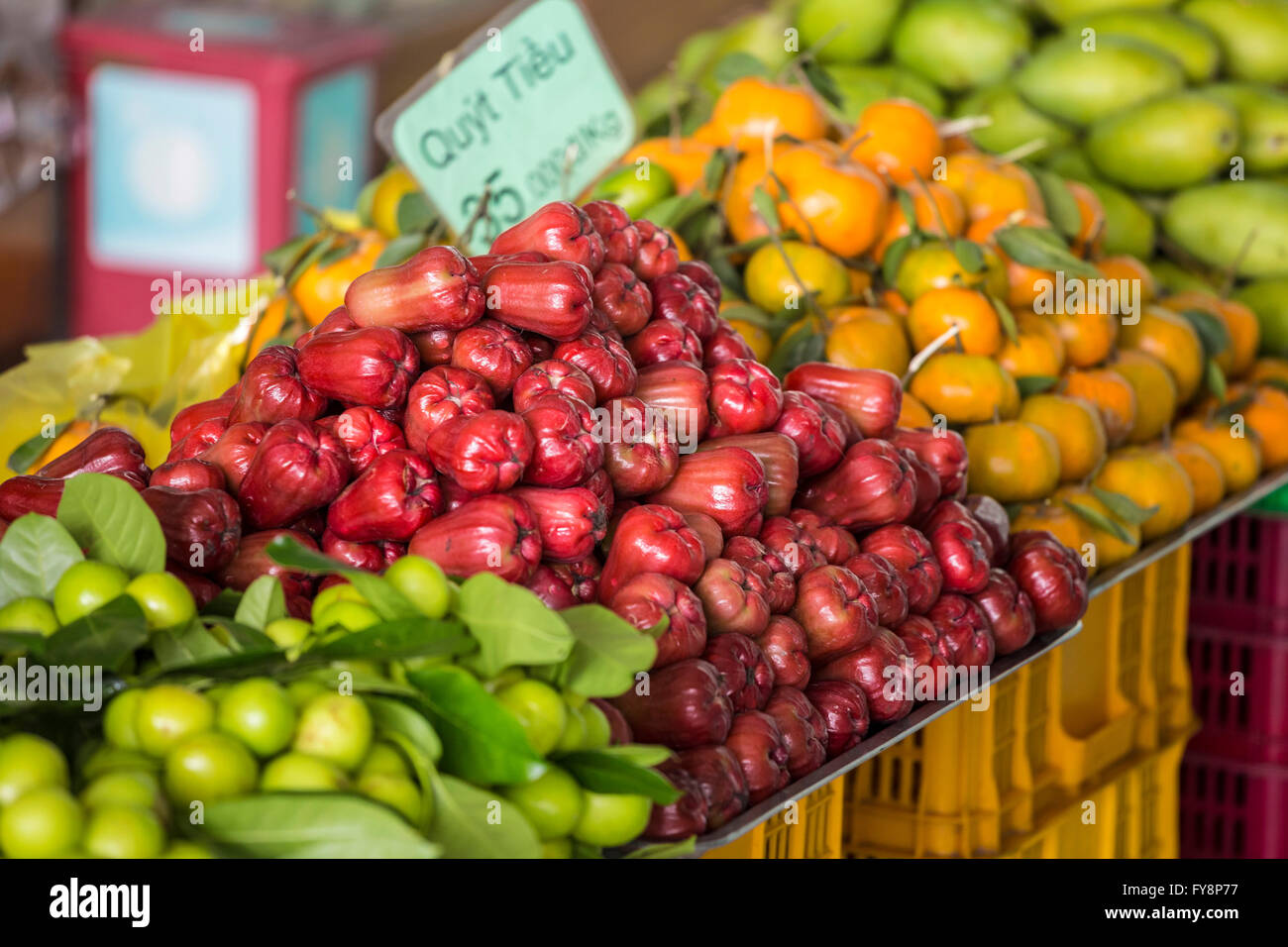 Il Vietnam, da Lat, rosa mele sul mercato Foto Stock
