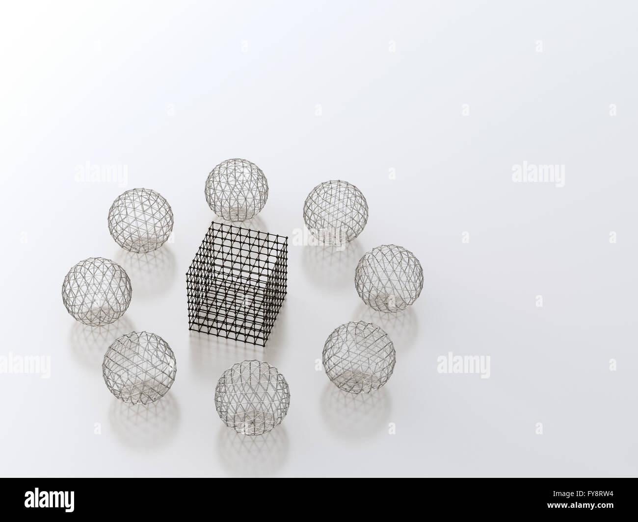 Cubo e sfere, 3D-rendering Foto Stock