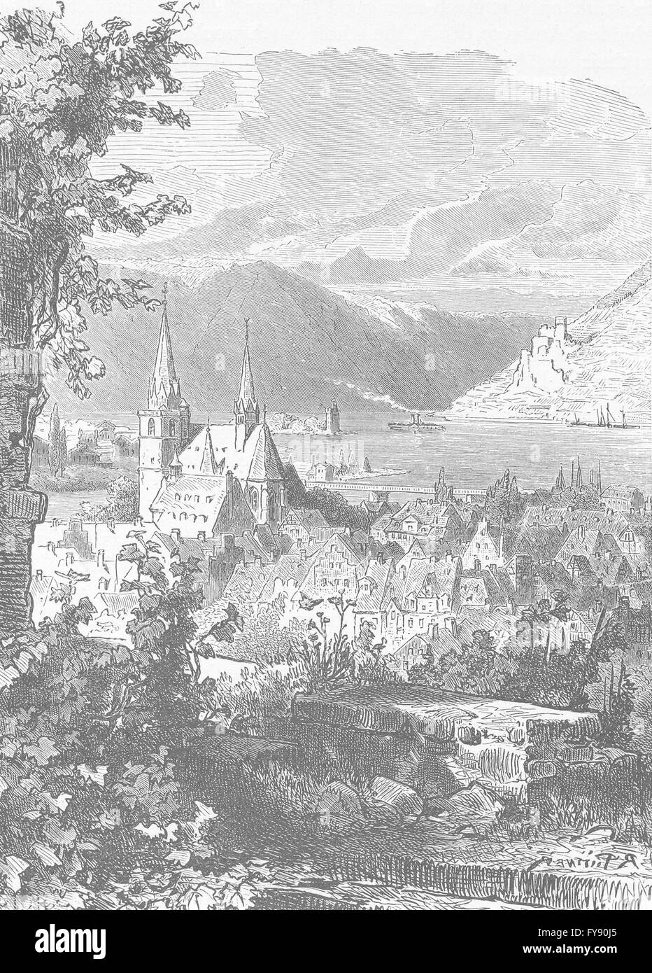 Germania: Bingen, da Burg Klopp, antica stampa 1903 Foto Stock