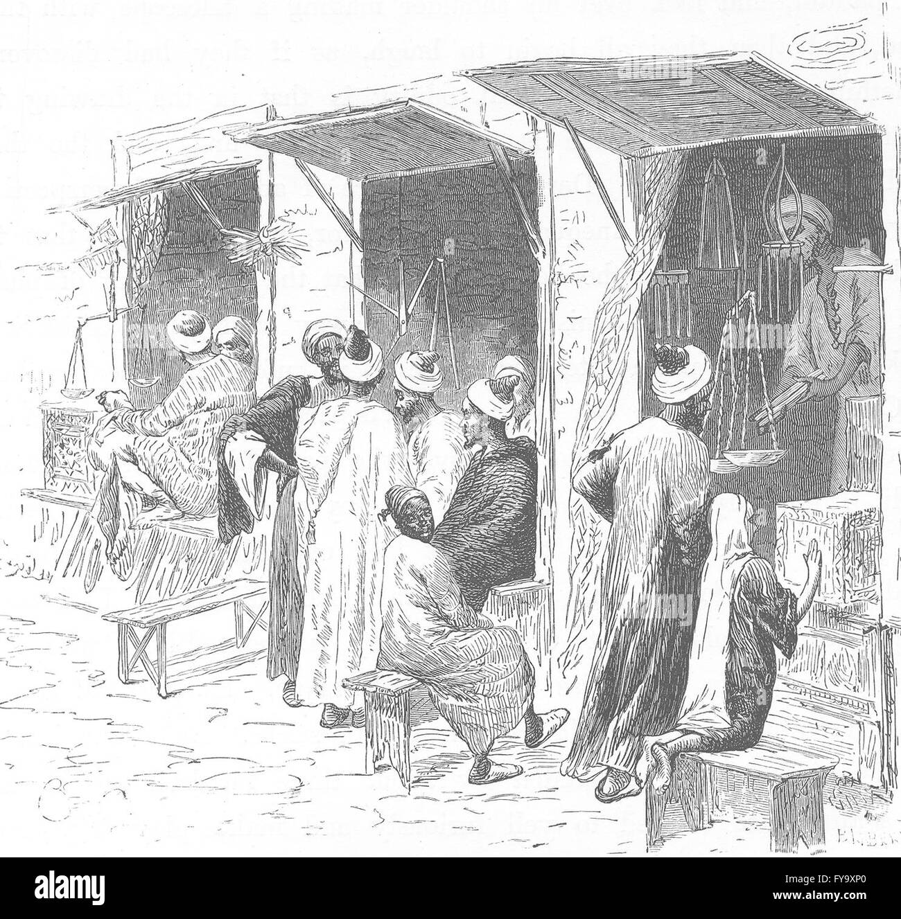 Marocco: negozi di Fès, antica stampa 1882 Foto Stock