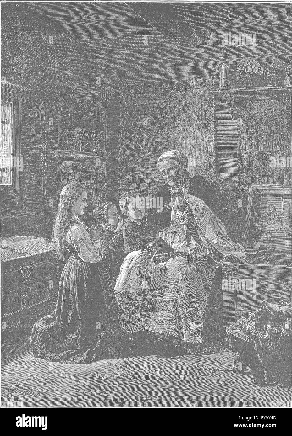 Norvegia: Nonna corona nuziale, antica stampa 1890 Foto Stock