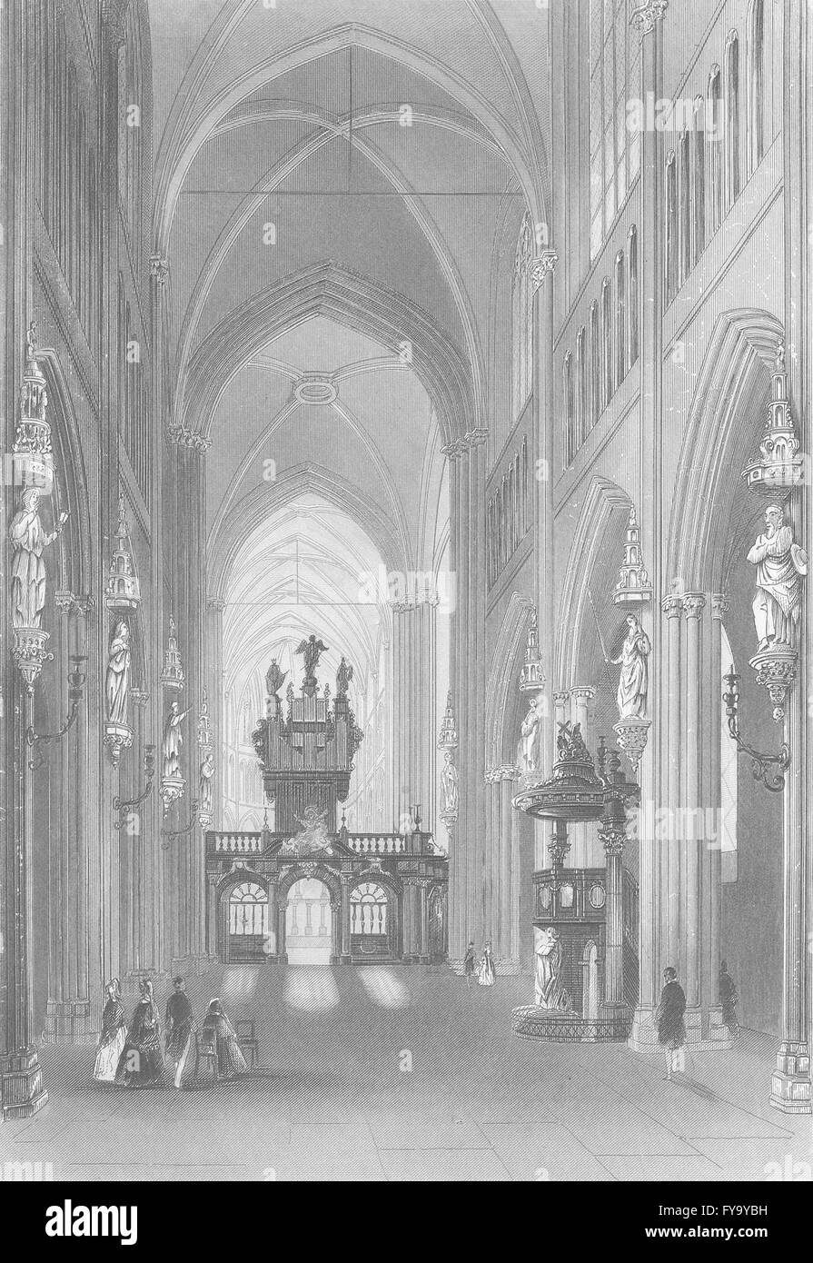 Belgio: la chiesa di San Salvador, Brugge, antica stampa c1856 Foto Stock