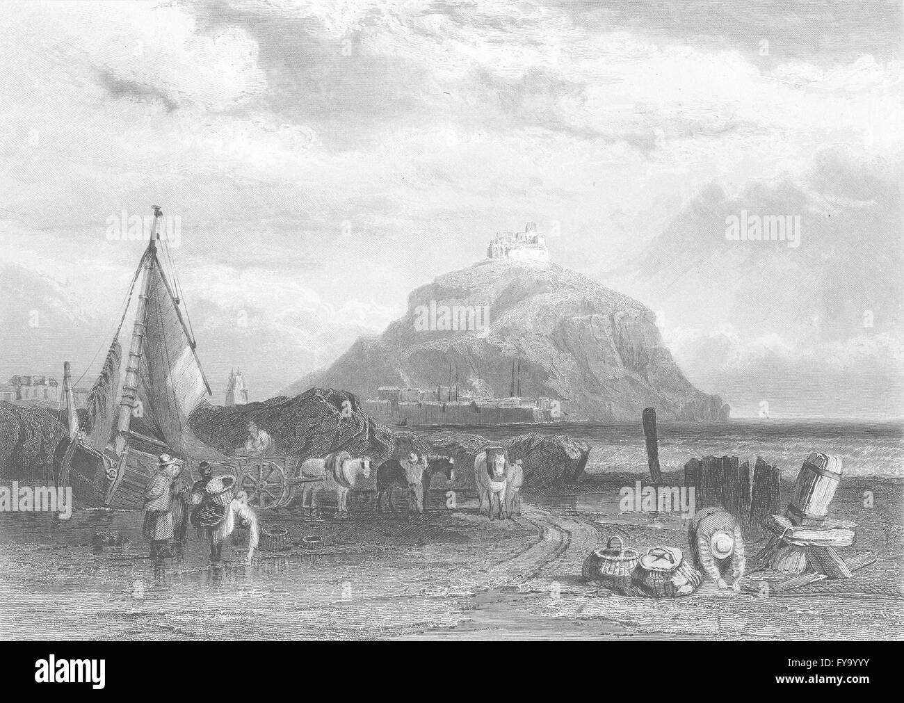 Cornovaglia: St Michael's Mount, Cornwall, antica stampa 1836 Foto Stock