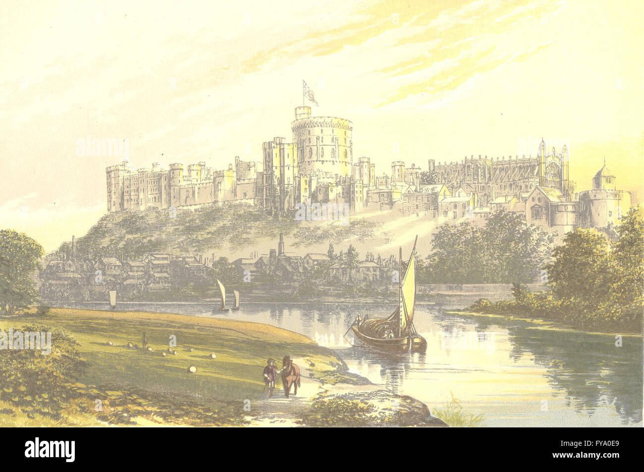 Il Castello di Windsor, la residenza reale), antica stampa 1890 Foto Stock