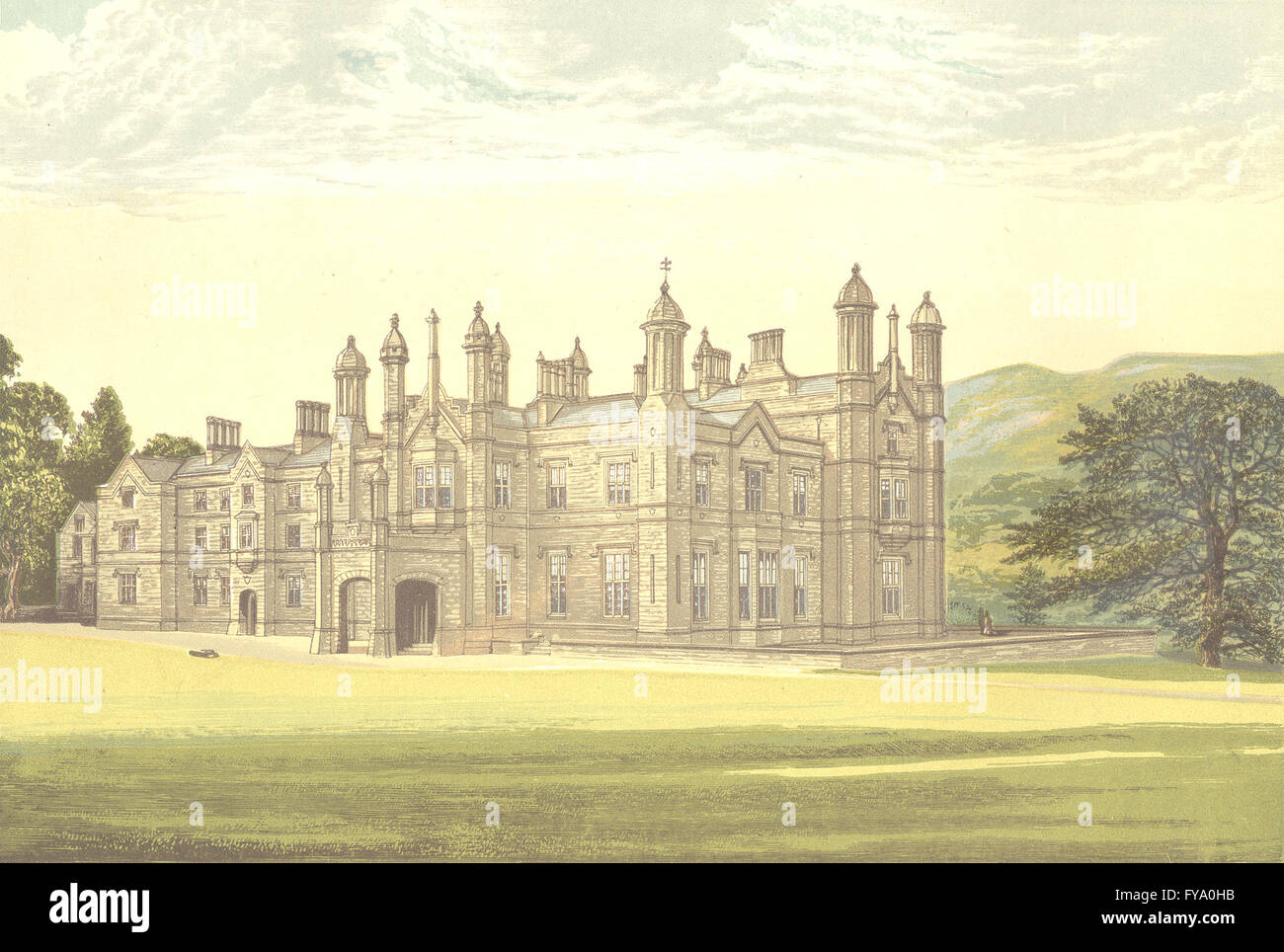 GLANUSK PARK, Crickhowell, Brecknockshire (Bailey, Baronet), antica stampa 1890 Foto Stock