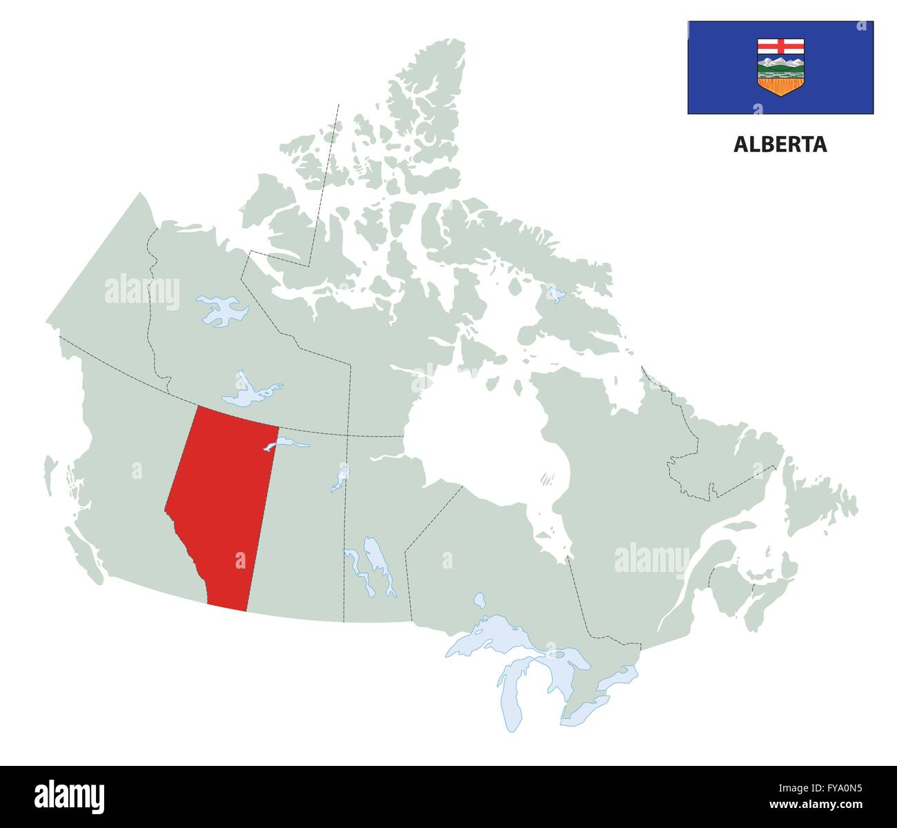 Mappa di contorno della provincia canadese di Alberta con bandiera Illustrazione Vettoriale