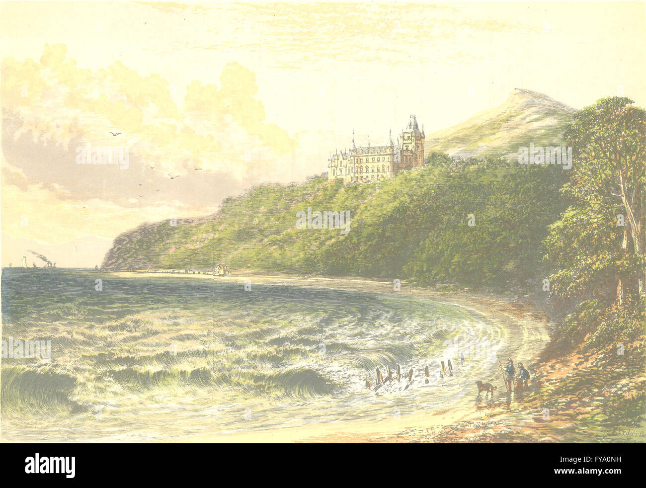 DUNROBIN CASTLE, Sutherlandshire (Duca di Sutherland), antica stampa 1890 Foto Stock