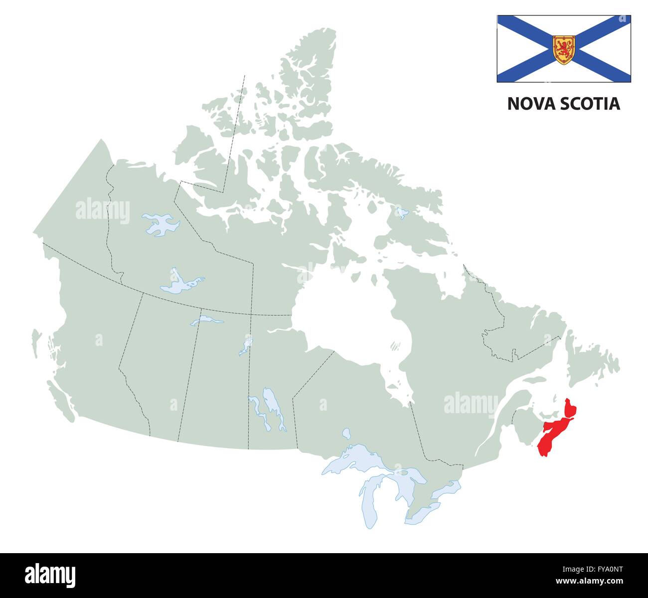 Mappa di contorno del canadese Nova Scotia provincia con bandiera Illustrazione Vettoriale