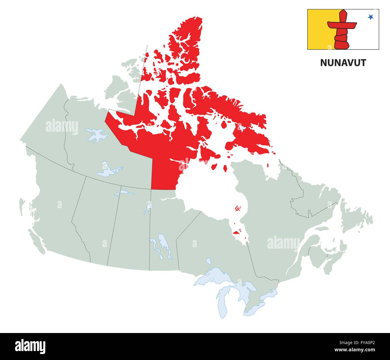 Mappa di contorno del Canada Nunavut territorio con bandiera Illustrazione Vettoriale