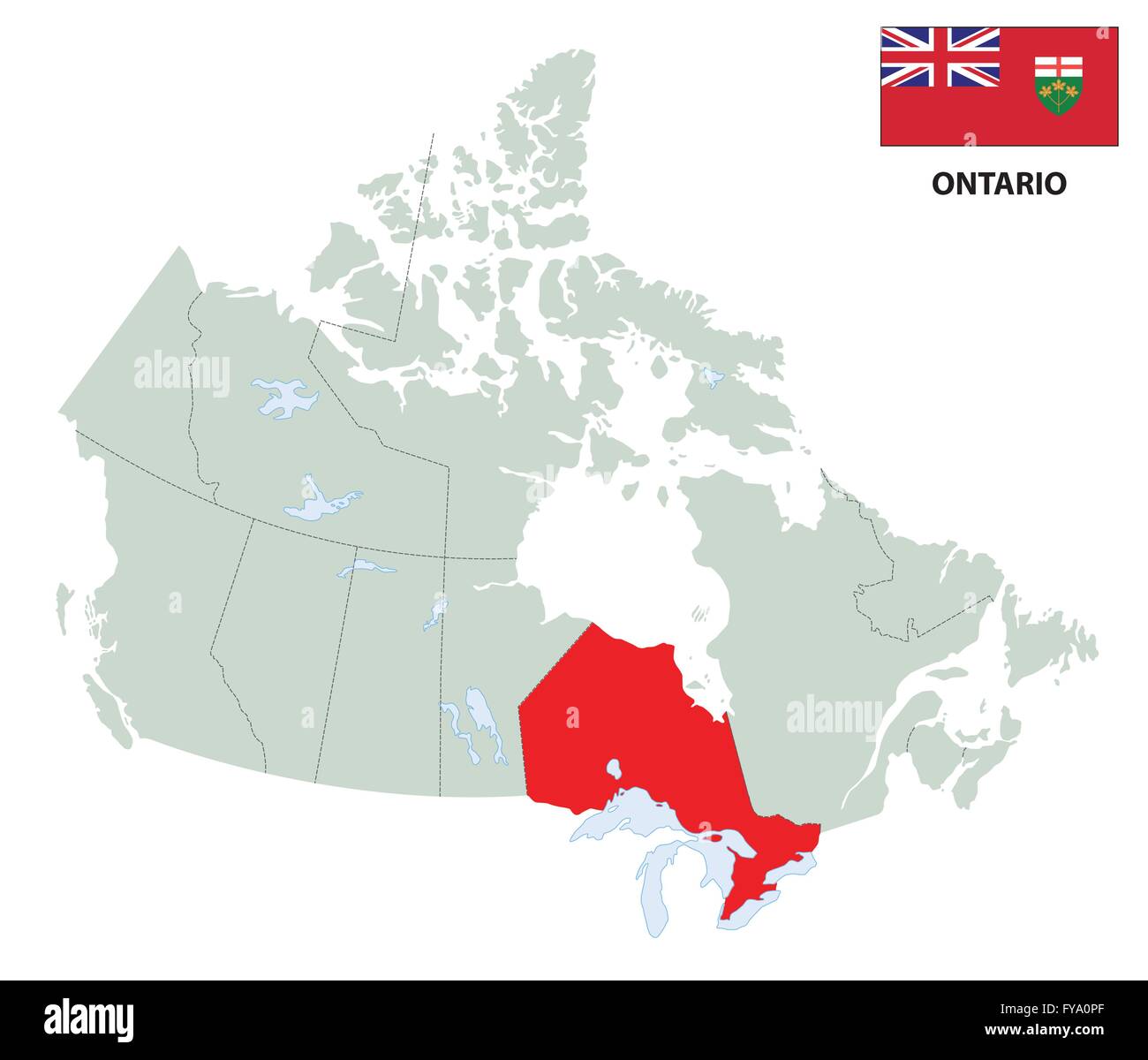 Mappa di contorno della provincia canadese dell'Ontario con bandiera Illustrazione Vettoriale