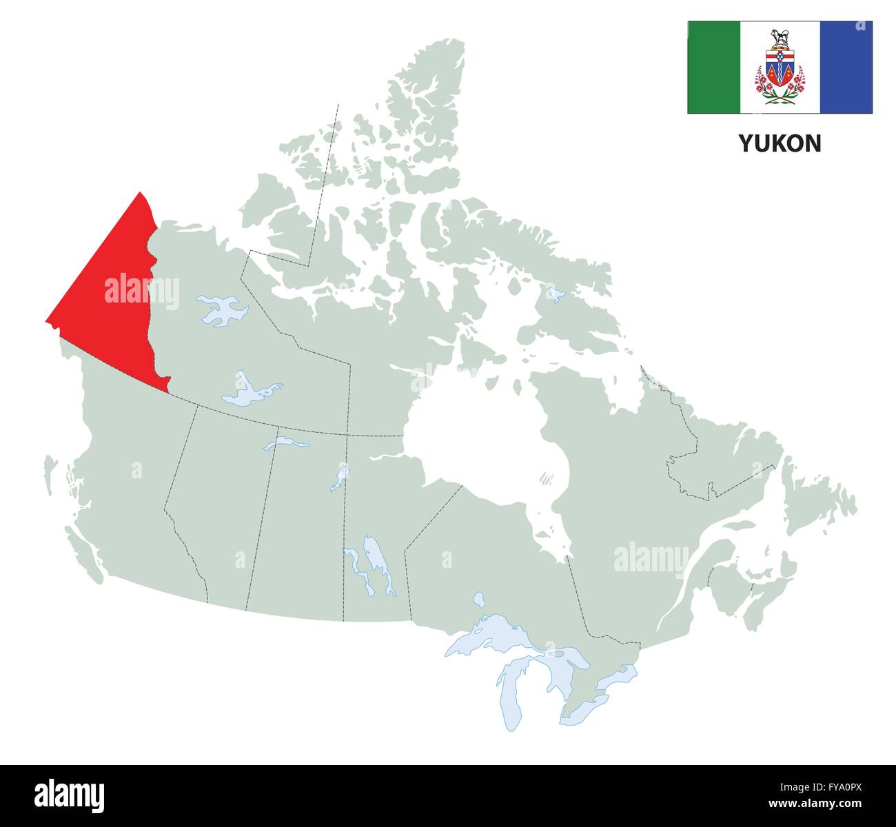 Mappa di contorno di Canada Yokon del territorio con bandiera Illustrazione Vettoriale