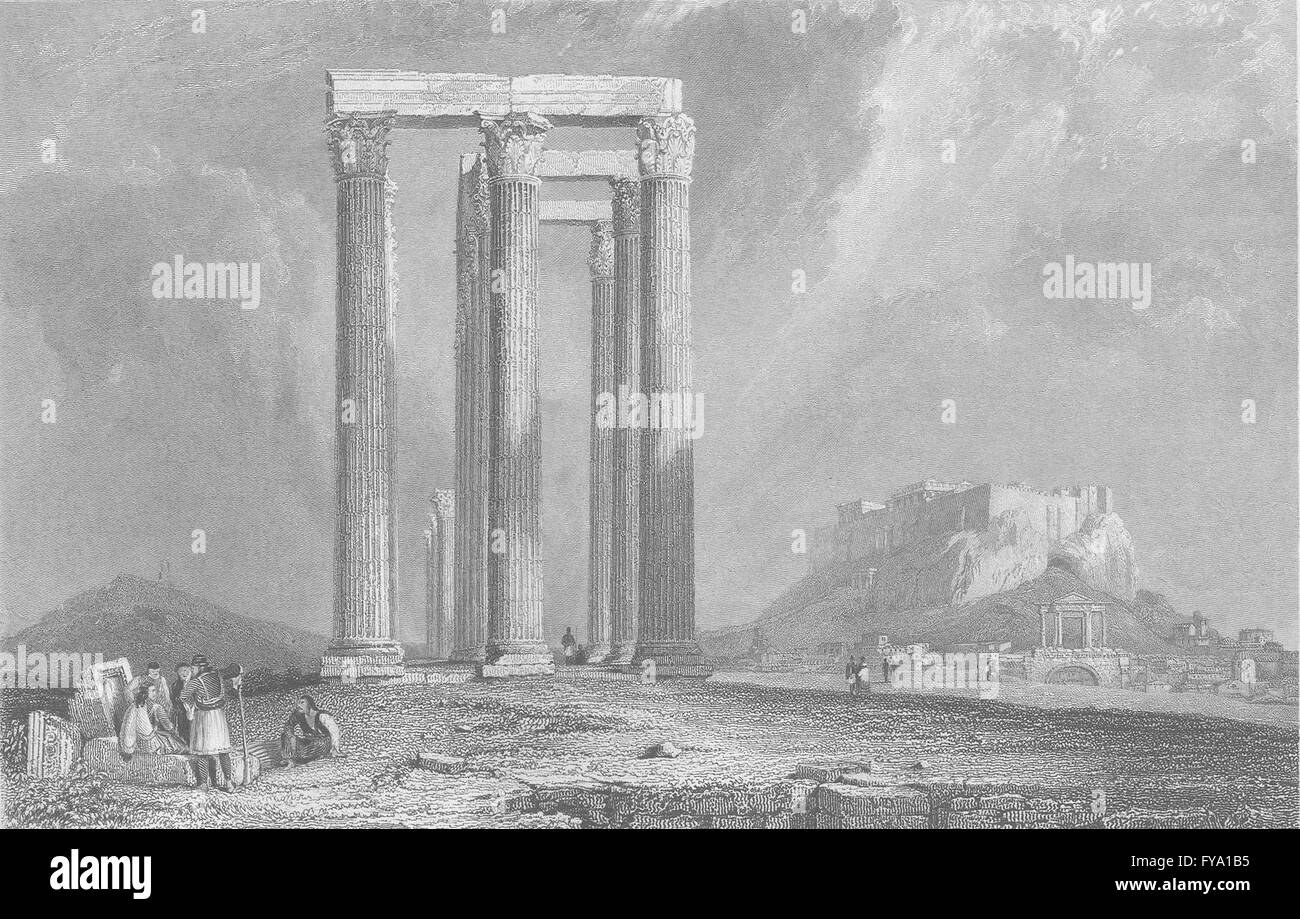 Grecia: Tempio di Giove Olympius, Atene; Finden, antica stampa 1833 Foto Stock