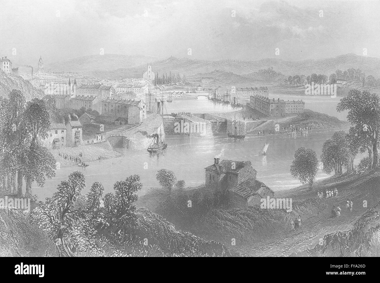 BRISTOL: città, dal traghetto Rownham; Bartlett; Finden, antica stampa 1842 Foto Stock